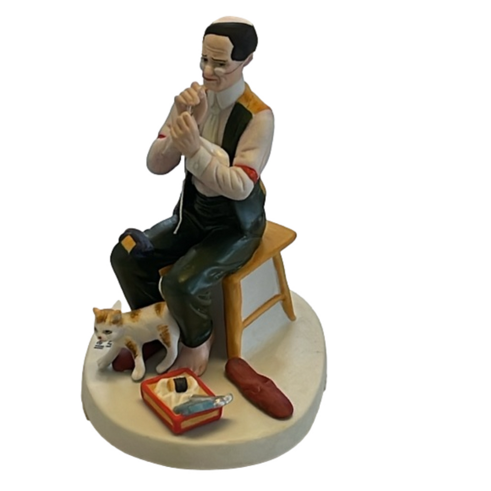 Norman Rockwell Collectible Figurine “Man Threading A Needle” 1980 Hand Crafted